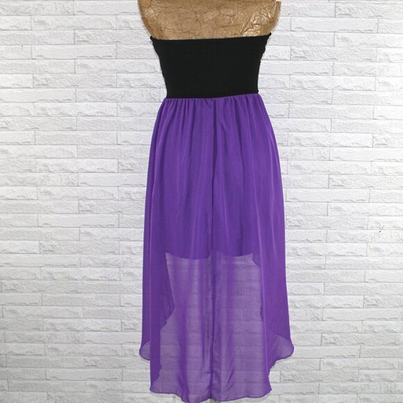 WINDSOR Dress Strapless Sequin Bustier Black Sheer High Low Purple Small - Picture 4 of 13